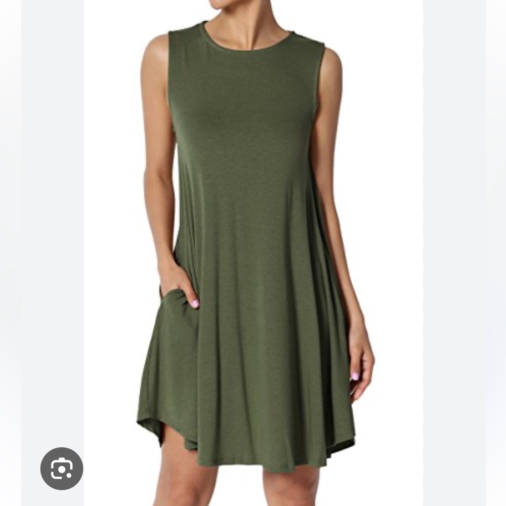 Olive Green Swing Flare Tunic Tank Dress